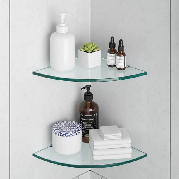 Auraview Without Railing Corner Round 9x9 inch Glass Wall Shelf