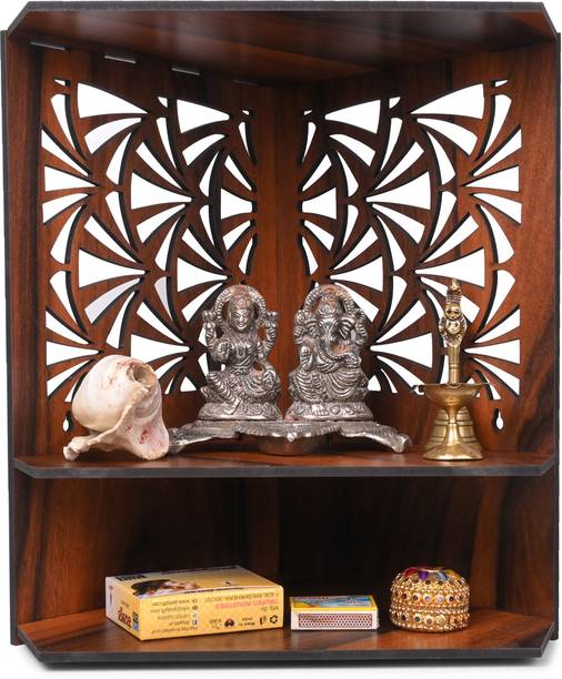 Gojeeva Premium Unique Carved Pattern Devghar, Set-Top Box Stand Wooden Mandir Temple Wooden Wall Shelf