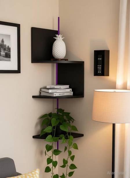 CraftOnline MDF 2 Tiers ZigZag Floating Wall Mount Corner Shelf Wooden Display Shelves Wooden, MDF (Medium Density Fiber) Wall Shelf
