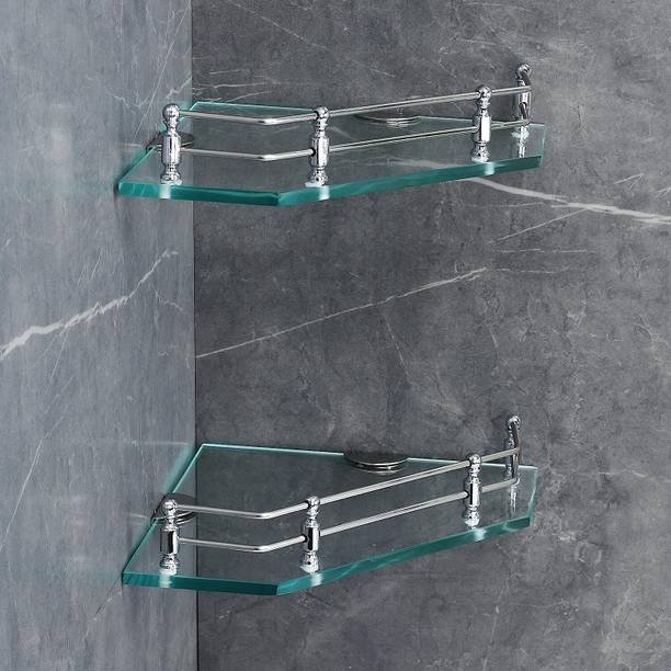 Flipkart SmartBuy Diamond Shape Transparent Glass Storage Corner Shelf (9 X 9 Inch) (Pack of 2) Glass Wall Shelf