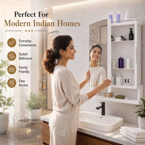 STYLELO EXIM Bathroom Cabinet with Mirror Plastic Bar Cabinet