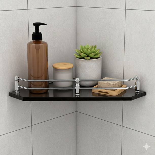 MOTIQO Diamond Glass Corner Shelf Rack For Bathroom, Kitchen, Bathroom Accessories Glass Wall Shelf