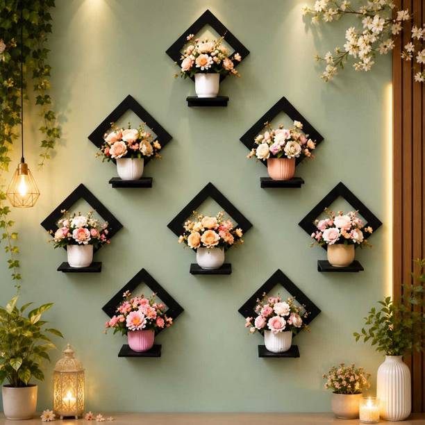 NAMINATHDECOR 8 Piece Of SQUARE Wall Mounted Shelves for Home Decorations Wooden Wall Shelf