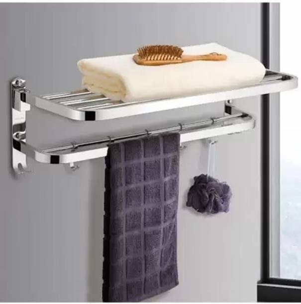 Well Set Premium LookHigh Grade Dual Folding Towel Holder towel rack 24 inch Stainless Steel Wall Shelf
