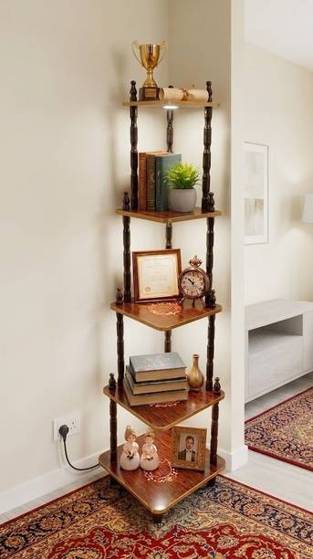 DPH 5 SHELF WOODEN CORNER WITH WARM AND LUMINIOUS LIGTHNING. Wooden Wall Shelf