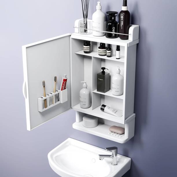 Bath Queen Heavy Plastic Mirror Cabinet White Acrylic Wall Shelf