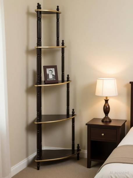 DPH 5 Shelve Wooden Corner, MDF Wall Corner Stand, Floor Standing, Brown Finish, Shelf Living Room Corner Bedroom, Multipurpose Corner 5-Tier Corner Rack Wooden Wall Shelf