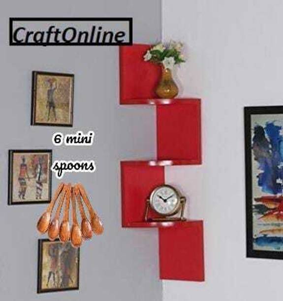 CraftOnline Zigzag Decor Corner Wall Mounted Rack and Shelves 6 mini spoons free Wooden, MDF (Medium Density Fiber) Wall Shelf