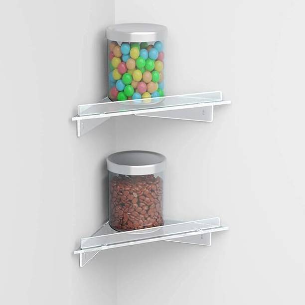 Indian Decor 222302 Pack of 2 Small Bathroom Corner Shelf 8 Inches Acrylic Wall Shelf