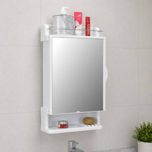 Eimear enterprise Rich Look Bathroom Mirror Cabinet white Plastic Wall Shelf