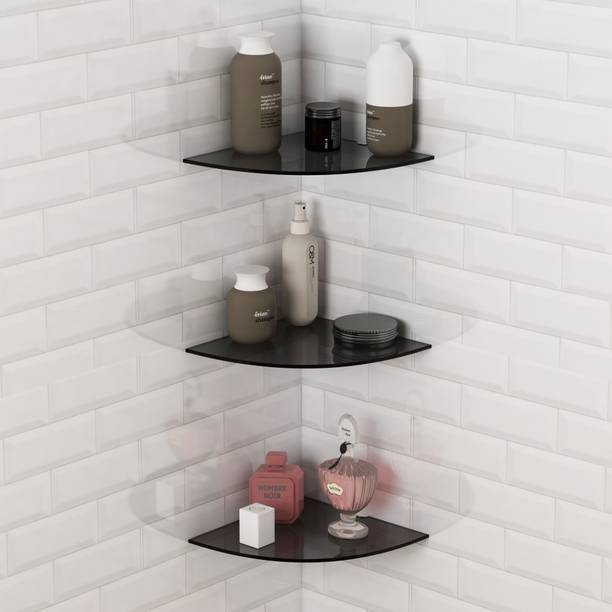 ModDwell Corner Shelf 230mm – Tinted Glass, Quadrant Shape, Without Railing Glass Wall Shelf