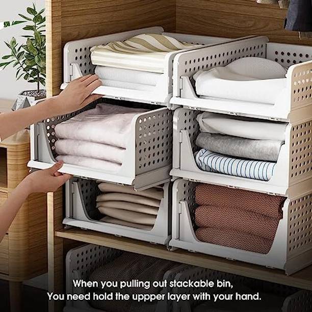 Sorath Foldable Multipurpose Storage Basket Wardrobe Organizers for Cloth (Pack of 6) PVC Collapsible Wardrobe