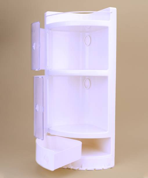 ProHome Corner Cabinet PVC Bathroom Cabinet White Color Plastic Wall Shelf