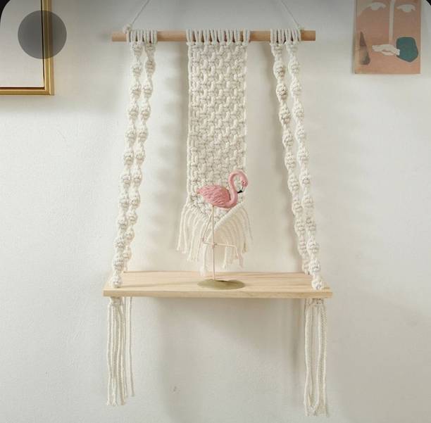 UrhanCAF URHAN Macrame Indoor Wall Hanging Shelf Chic Decor Wood Floating Boho Shelves Wooden Wall Shelf