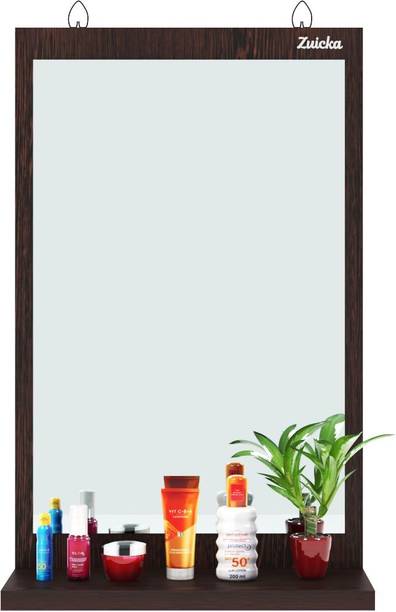 Zuicka Wall Mounted Mirror with Shelf Wooden, Glass Wall Shelf
