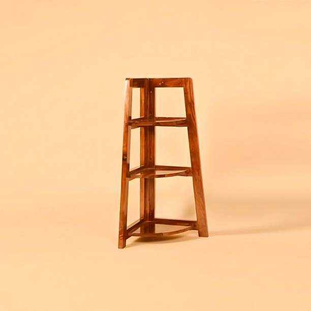 RTGHCRAFT 3 Tier Solid Sheesham Wooden Folding Corner Shelf Handcrafted Rack Wooden Wall Shelf