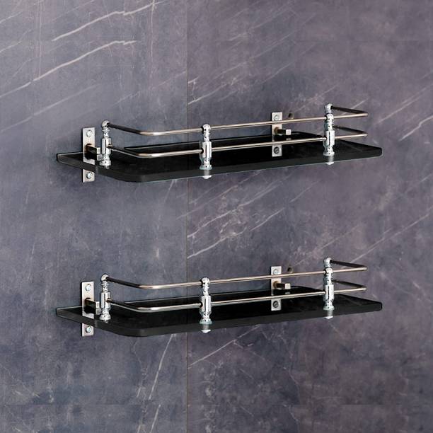 Flipkart SmartBuy Premium Multipurpose Wall Hung Glass Rack, 12 x 6 -inch (Black) Pack of 2 Glass Wall Shelf