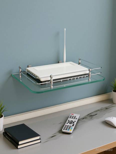Impulse by Plantex Glass Set Top Box Wall Shelf/Stand with Wall Brackets (12 X 9 Inch) Glass Wall Shelf