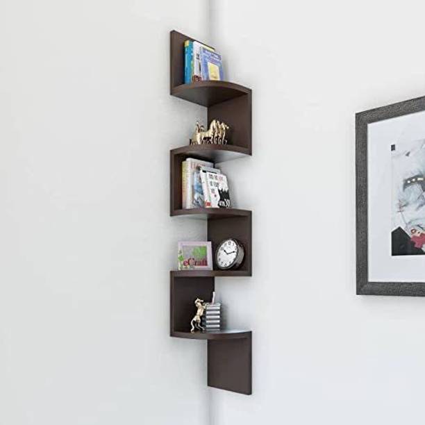 woodinfoz Zigzag Wall Corner Rack 5 Storage Shelf for Living and Bedroom Decoration Kids MDF (Medium Density Fiber) Wall Shelf