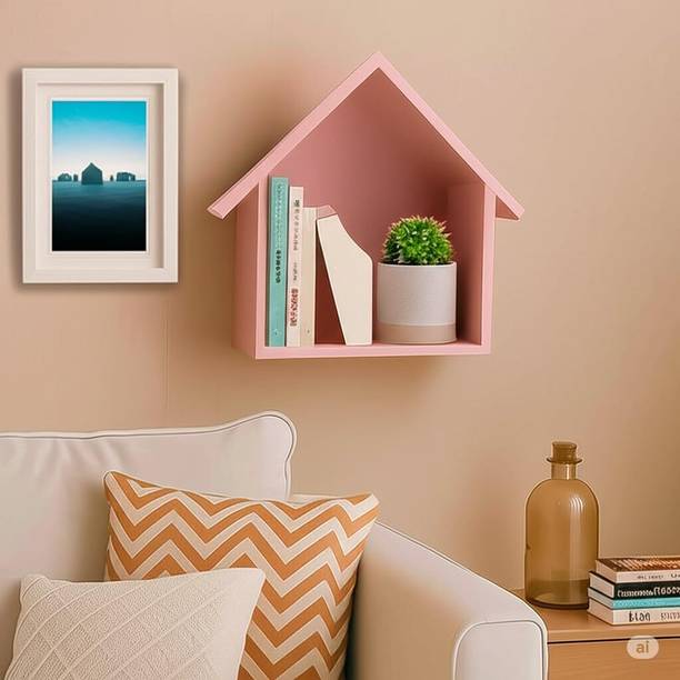 Wold Export WOLD EXPORT Hut Shape Wall Shelf for Kids Room Wooden Wall Rack Home Decor. Wooden Wall Shelf