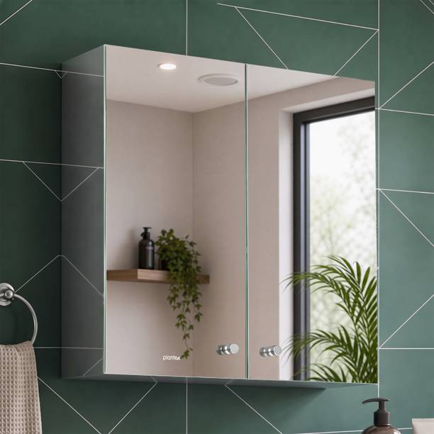 Plantex Platinum 304 Mirror Cabinet with Double Door/Bathroom Accessories (18x18 Inches) Stainless Steel Wall Shelf
