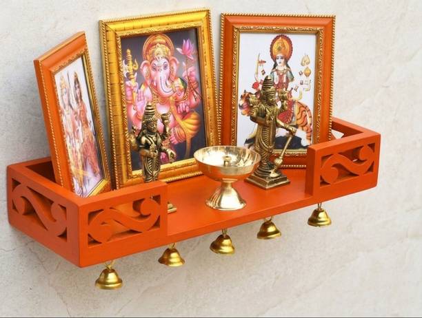 Aviora MDF Decorative Pooja Wall Shelf with Bell Hooks MDF (Medium Density Fiber) Wall Shelf