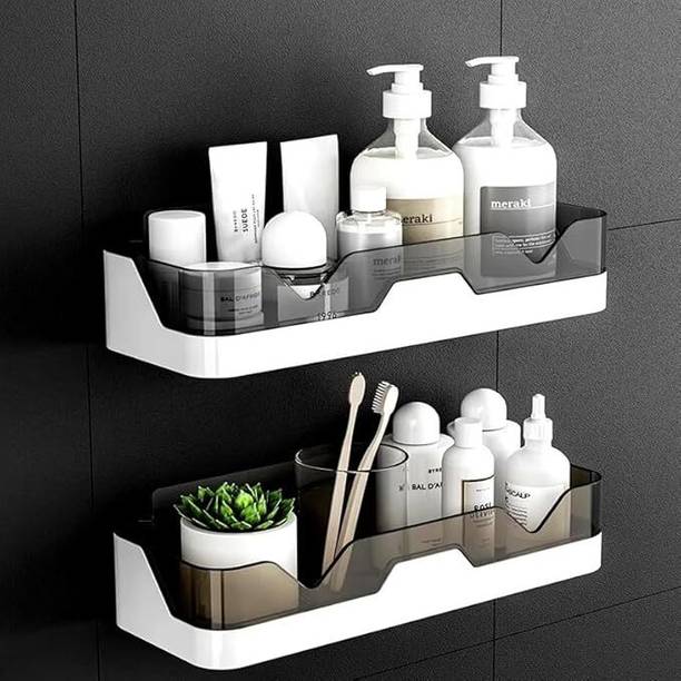 PRIVATECAVE Self-Adhesive Plastic Bathroom Rack, Shelf Organizer, Storage Racks Kitchen Plastic Wall Shelf