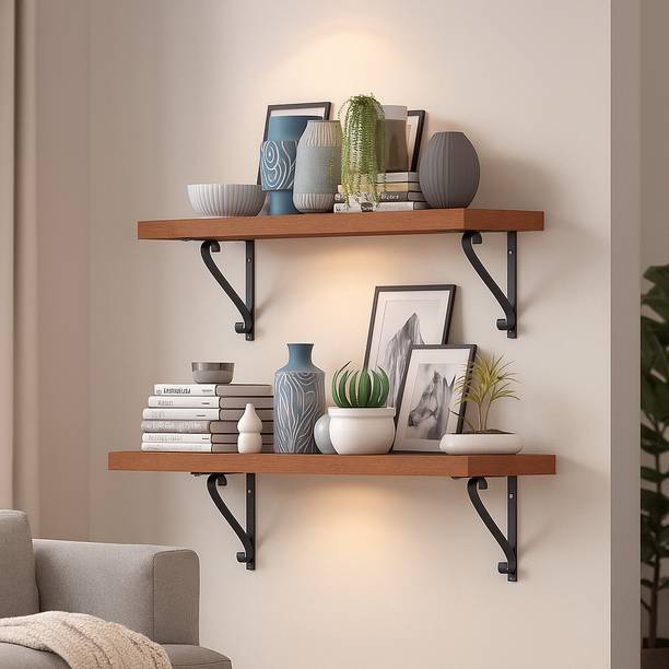 Mighty Home Modern Wall-Mounted Organizer for Home & Office | DIY | (12x54 & 17x58 Cms) Wooden Wall Shelf