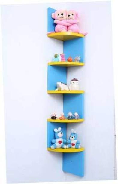 Woodenstores Wooden Zigzag Corner Wall Mount Floating Wall Shelves with Finish 5 Tiers Wooden Wall Shelf