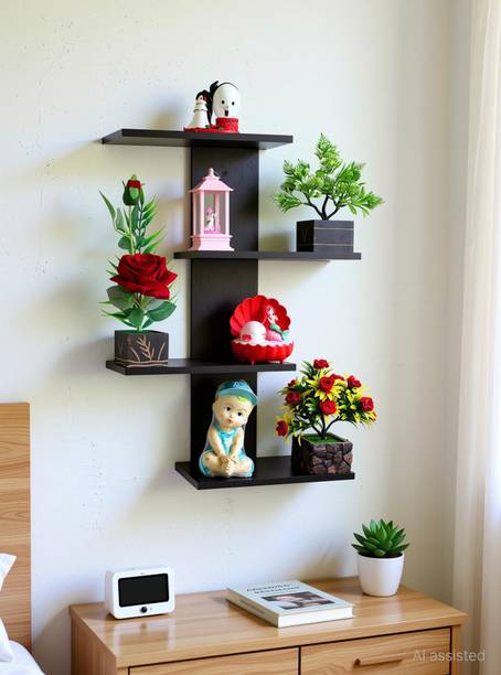 Chaman handicraft Black11 Wooden Wall Shelf