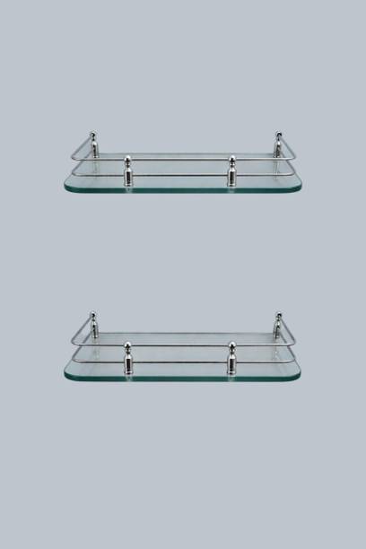 Auraview Square 6*12 inch Shelf 2 Transparent Glass, Stainless Steel Wall Shelf