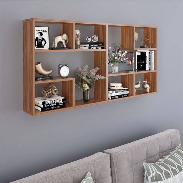 HOMEEASY homeeasy 9-Tier Wooden Wall Shelf for Living Room, Kitchen & Office Decor Wooden Wall Shelf