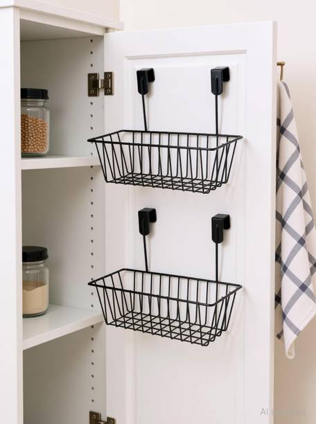 GESCHIR MultiPurpose Hanging Door Basket Door Organizer | Basket Rack |Hanging Organizer Iron Wall Shelf