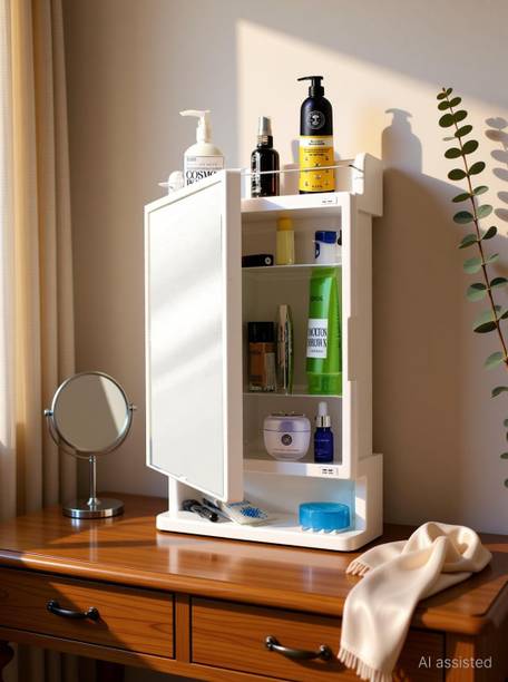 Zahab Strong and Heavy Rich Look Storage Cabinet with Mirror 21x5x12 inch Plastic Wall Shelf