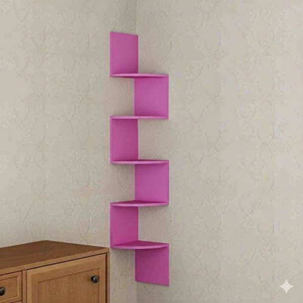 woodsy Wooden Wall Mount Floting Wall Hanging Zig zag Shape Wall Corner MDF (Medium Density Fiber) Wall Shelf