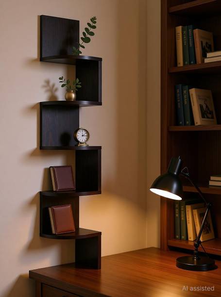 IWUD ENTERPRISES Zigzag Corner Wall Mount Shelf Unit/Racks and Shelves/Wall Shelf/Book Shelf/Wall Decoration Wooden Wall Shelf (Number of Shelves - 5, Wooden, MDF (Medium Density Fiber) Wall Shelf