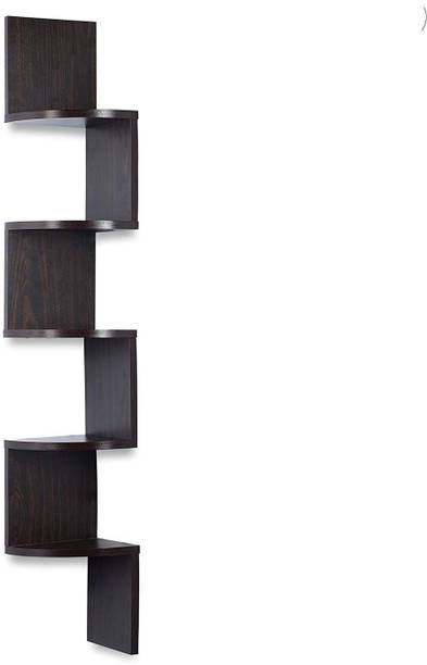 IWUD ENTERPRISES Zigzag Corner Wall Mount Shelf Unit/Racks and Shelves/Wall Shelf/Book Shelf/Wall Decoration Wooden Wall Shelf (Number of Shelves - 5, Wooden, MDF (Medium Density Fiber) Wall Shelf