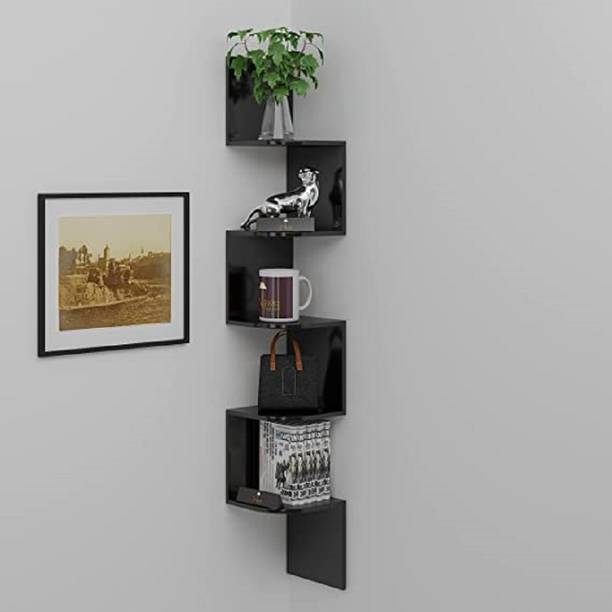 RENEW PINEWOOD PINEWOOD New Floating Corner Shelf, Wall Mounted Zigzag Display Storage MDF (Medium Density Fiber), Wooden Wall Shelf