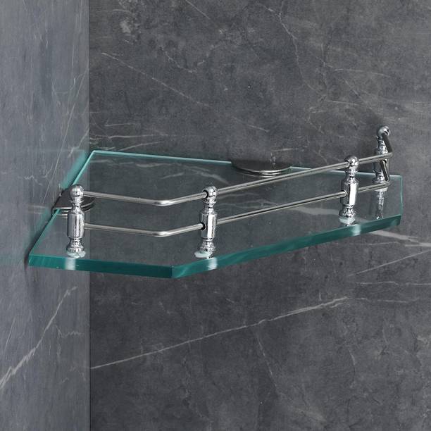 Flipkart SmartBuy Diamond Shape Transparent Glass Storage Corner Shelf (9 X 9 Inch) Glass Wall Shelf