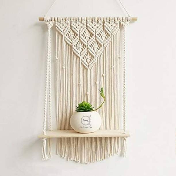 TMS Macrame wall Hanging | Macrame Wall Hanging decor | floating shelf Wooden Wall Shelf