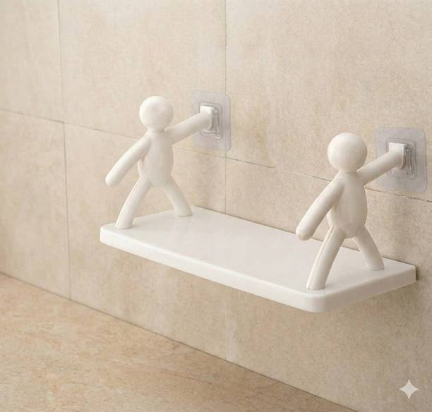 takshvi Multipurpose Wall Holder Bathroom & Kitchen Self Adhesive Shelf White Plastic Wall Shelf