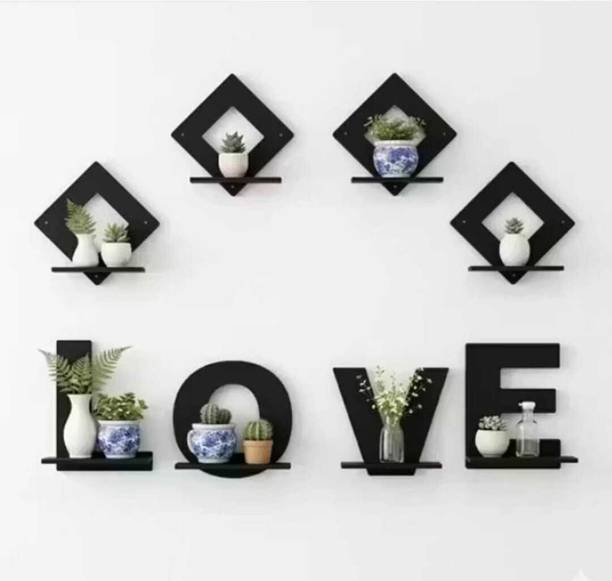 NAMINATHDECOR 8 Piece Geometric Wall Mounted Shelves for Home Decorations Wooden Wall Shelf
