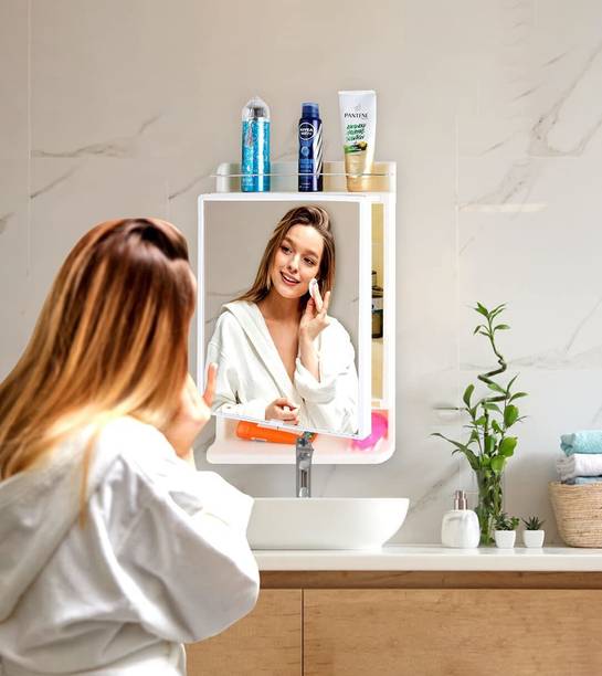 Branco Rich Look Bathroom Mirror Cabinet | 5 Shelves Storage | Wall Mounted Cabinet | Plastic, Glass Wall Shelf