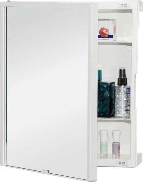Branco Smart New Rich Look Bathroom mirror Cabinet | 4 Shelves Storage Organizer Plastic Wall Shelf