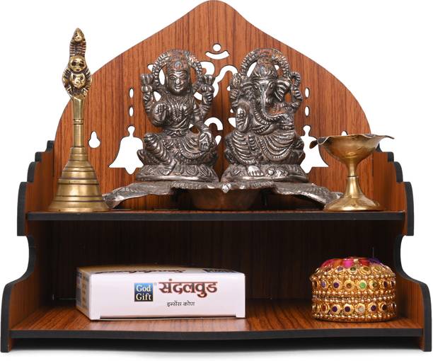 Gojeeva Premium Kamal Om Carved Pattern Devghar Wooden Mandir Temple(DIY) Wooden Wall Shelf