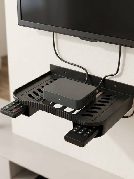 Dwantis Setup Box Stand for Wall with Remote Holder Plastic Wall Shelf