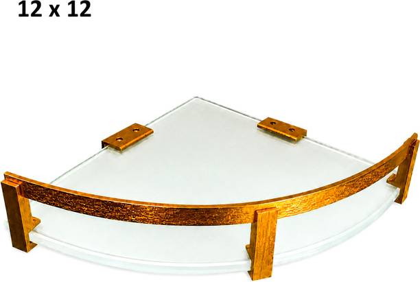 Nammah Enterprise Frosted Corner Glass Shelf 30x30 cm Gold SS Wall Mount Bathroom Storage Shelf Glass, Stainless Steel Wall Shelf