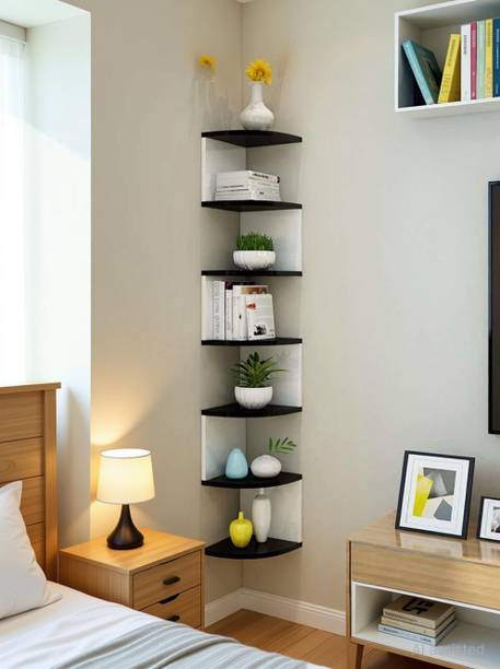 woodinzo Zigzag Racks For Home Decor Living Room,Bedroom MDF (Medium Density Fiber), Wooden Wall Shelf