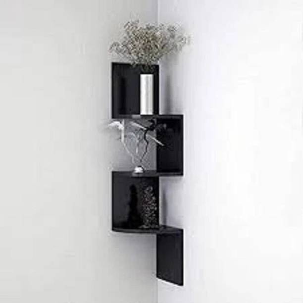 Woodenstores zigzag home decor floating display rack corner hanging shelves MDF (Medium Density Fiber) Wall Shelf