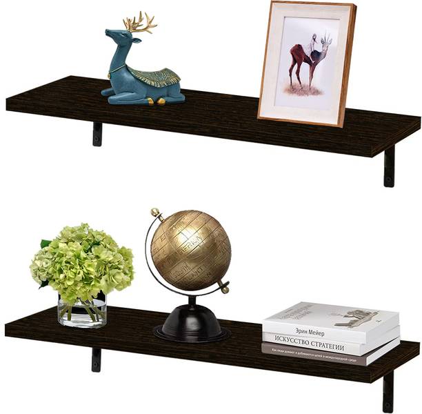 Flux Flux Black Wooden Wall Shelf with Particle Board and L Bracket Stylish Storage Particle Board Wall Shelf